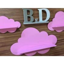 Trio De Nuvem Com Prateleira Rosa Para Quarto Do Bebê Trio De Nuvem Com Prateleira Rosa Para Quarto Do Bebê