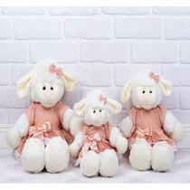 Trio de ovelhas fufy vestido liso com lese para decoraçao