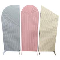 Trio De Painel Geométrico Riscado Decorado Cinza Rose Bege - medeiros decor