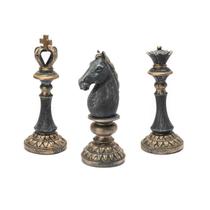 Trio De Peças Do Xadrez Decorativas Em Resina Bronze