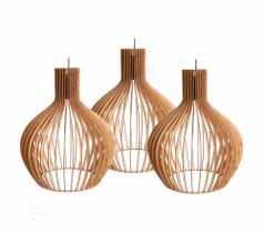 Trio De Pendente Lustre Luminária de Teto Grande De Madeira Modelo Retrô