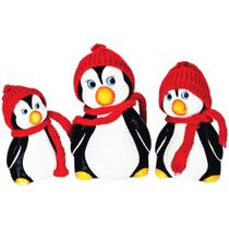 Trio De Pinguins Gorro Crochê Família Imperial Decorativos