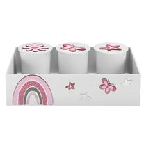 Trio de Potes e Bandeja Kit Higiene MDF Arco Íris
