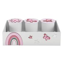 Trio de Potes e Bandeja Kit Higiene MDF Arco Íris