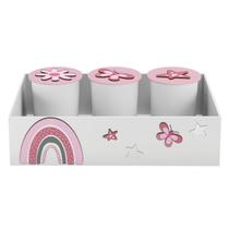 Trio de Potes e Bandeja Kit Higiene MDF Arco Íris Trio de Potes e Bandeja Kit Higiene MDF Arco Íris