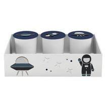 Trio de Potes e Bandeja Kit Higiene MDF Astronauta