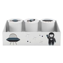 Trio de Potes e Bandeja Kit Higiene MDF Astronauta