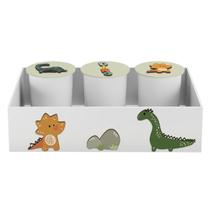 Trio de Potes e Bandeja Kit Higiene MDF Dinossauro