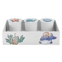 Trio de Potes e Bandeja Kit Higiene MDF Fundo do Mar Trio de Potes e Bandeja Kit Higiene MDF Fundo do Mar