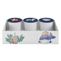 Trio de Potes e Bandeja Kit Higiene MDF Fundo do Mar Trio de Potes e Bandeja Kit Higiene MDF Fundo do Mar