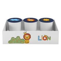 Trio de Potes e Bandeja Kit Higiene MDF Leão Lion Trio de Potes e Bandeja Kit Higiene MDF Leão Lion