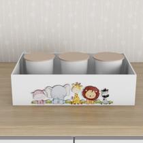 Trio de Potes e Bandeja Kit Higiene MDF Safari Selva Trio de Potes e Bandeja Kit Higiene MDF Safari Selva