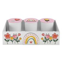 Trio de Potes e Bandeja Kit Higiene MDF Sunshine Arco Íris Trio de Potes e Bandeja Kit Higiene MDF Sunshine Arco Íris