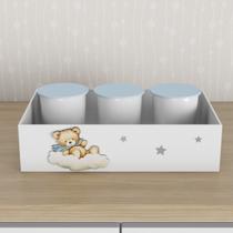 Trio de Potes e Bandeja Kit Higiene MDF Urso Balão
