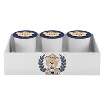 Trio de Potes e Bandeja Kit Higiene MDF Urso Coroa Menino Trio de Potes e Bandeja Kit Higiene MDF Urso Coroa Menino