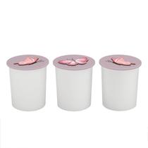 Trio de Potes Kit Higiene Bebê Quarto Lavável Cogumelo