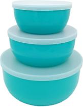 Trio de Potes P/M/G 12x5/15x6/19x8cm - 0,4l/0,8l/1,6l Verde com Tampa - Polipropileno