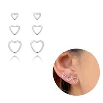 Trio De Prata 925 Legitima Brincos De Coração Vazada 3 Pares