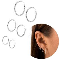 Trio De Prata Legítima 925 Argola Torcida Para 3 Furos Moda Trio De Prata Legítima 925 Argola Torcida Para 3 Furos Moda