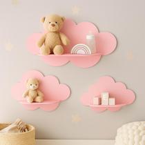 Trio de Prateleira MDF Nichos Quarto de Bebê Decoração Infantil Modelo Nuvem