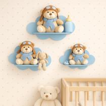 Trio de Prateleira MDF Nichos Quarto de Bebê Decoração Infantil Modelo Nuvem