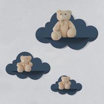 Trio de Prateleira Nuvem Decoração Quarto de Bebê Suporte de Ursinho