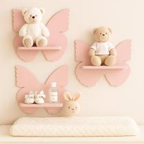 Trio de Prateleiras de Borboleta Para Decoração Nicho Borboletinha em MDF Infantil