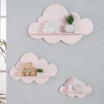 Trio de prateleiras nuvem nicho mdf quarto de bebê decoração