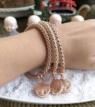 Trio de pulseiras banhado a ouro arvore da vida com cristais