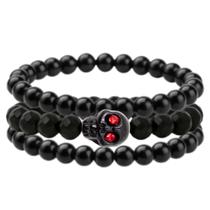 Trio de Pulseiras Caveira com Olhos vermelhos brilhantes Unissex Masculino Feminino Adaptável ao pulso