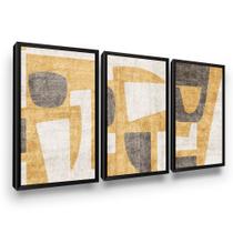 Trio de Quadros Abstratos Amarelo Cinza