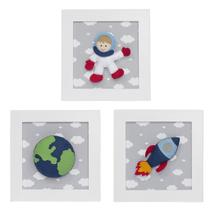 Trio De Quadros Astronauta Quarto Bebê Infantil Menina Menino