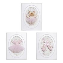 Trio De Quadros Balé Com Pérolas Quarto Bebê Infantil Menina - Potinho de mel