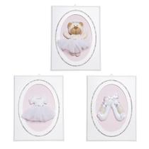 Trio De Quadros Balé Com Strass Quarto Bebê Infantil Menina