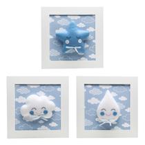 Trio De Quadros Chuva de Amor Azul Quarto Bebê Infantil Menino