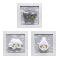 Trio De Quadros Chuva de Amor Cinza Quarto Bebê Infantil