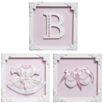 Trio De Quadros Com Acrílico Menina Quarto Bebê Infantil Menina Trio De Quadros Com Acrílico Menina Quarto Bebê Infantil Menina