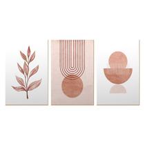 Trio de Quadros Decorativos Abstrato Formas Rosa Minimalista