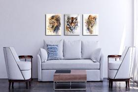 Trio De Quadros Decorativos Animais Leão Tigre Onça Com Borda Grande Decoração Sala Quarto 20X30