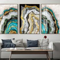 Trio de quadros decorativos de alto padrão- arte marmorizada luxo