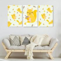 Trio De Quadros Decorativos Esquilos"