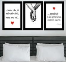 Trio De Quadros Decorativos Quarto Casal Amor Versículo 3 Peças"