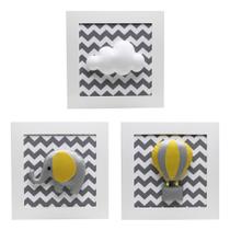 Trio De Quadros Elefante Balão Cinza Quarto Bebê Infantil Menina Menino Trio De Quadros Elefante Balão Cinza Quarto Bebê Infantil Menina Menino