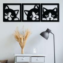 Trio De Quadros Em Mdf 6mm Para Decoração Gatos Fofos