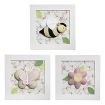 Trio De Quadros Flora Quarto Bebê Infantil Menina Trio De Quadros Flora Quarto Bebê Infantil Menina