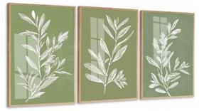 Trio De Quadros Folhagem Verde Decoração "