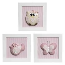 Trio De Quadros Jardim Quarto Bebê Infantil Menina
