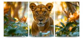 Trio De Quadros Leoa Animal Paisagem "