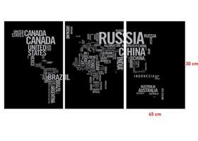 Trio de Quadros - Mapa Mundi impresso no adesivo de vinil