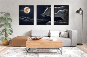 Trio de Quadros Moldurado Dupla Lobos Luar